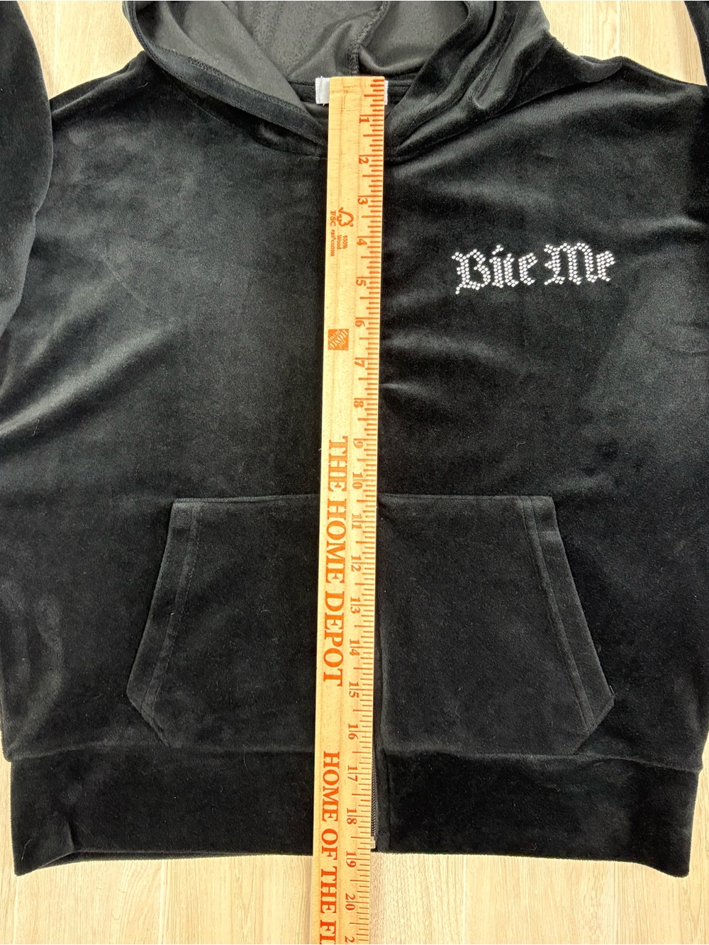 Black 'Bite Me' Bling Velour Zip Hoodie Medium McBling Y2K Style Mall Goth - Picture 10 of 10